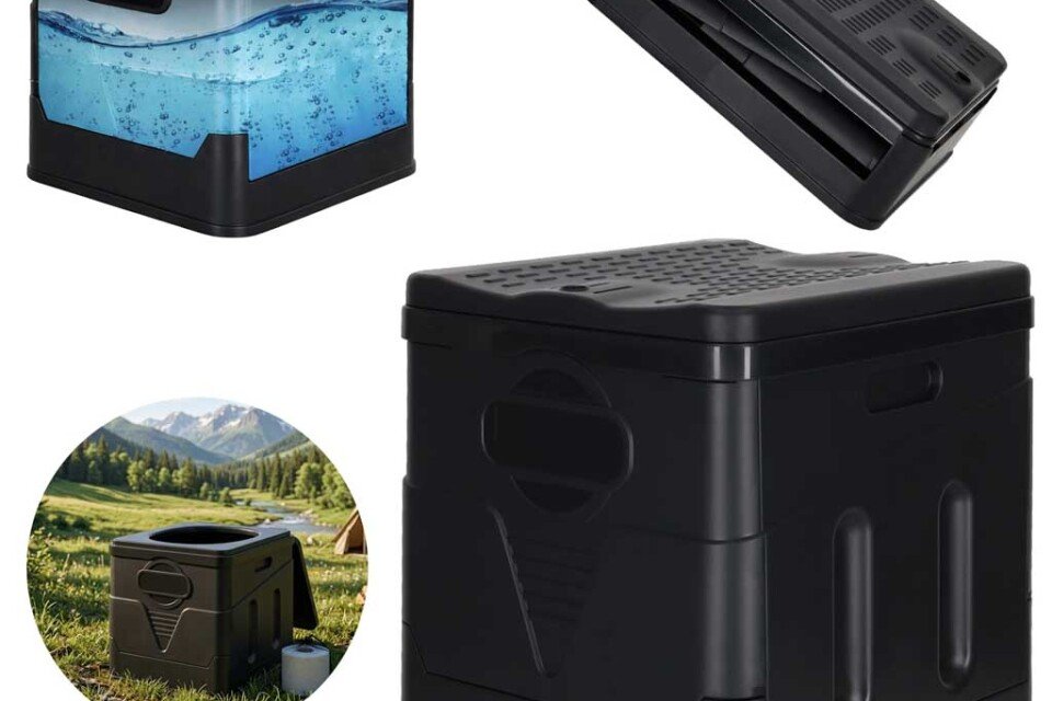 Hordozható, összecsukható utazó WC, 20 literes zsákokkal