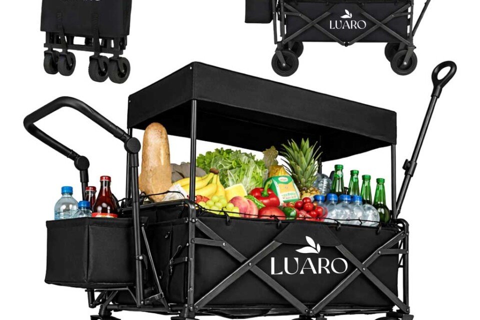 LUARO sklopiva kolica za plažu sa krovom i mrežom, crna