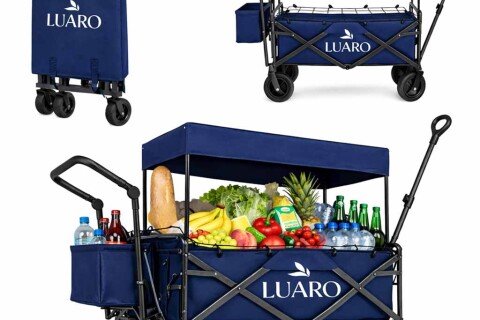 Πτυσσόμενο καρότσι θαλάσσης LUARO με οροφή και δίχτυ, σκούρο μπλε