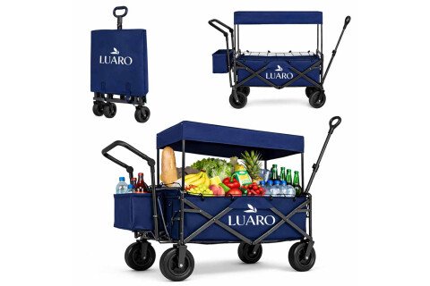 LUARO sklopiva kolica za plažu sa krovom i mrežom, tamnoplava