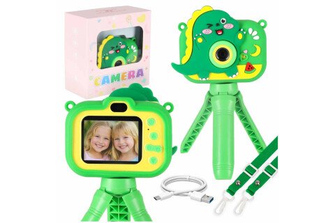 Digitalkamera für Kinder auf einem Stativ, Dinosauriergrün