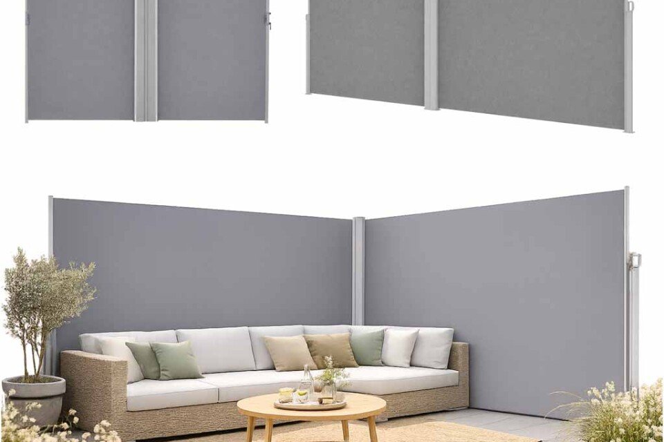 LUARO kutna tenda za terasu, sklopiva, 180 x 620 cm, siva