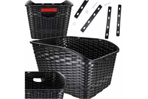 Kerékpárkosár, rattan hátsó csomagtartóval és fényvisszaverővel