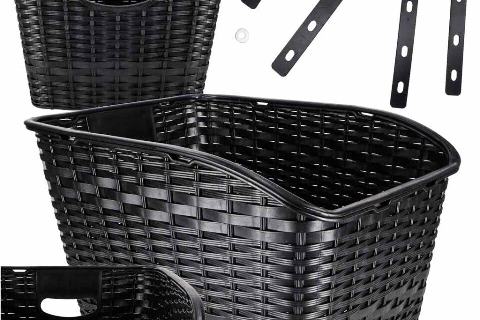 Kerékpárkosár, rattan hátsó csomagtartóval és fényvisszaverővel