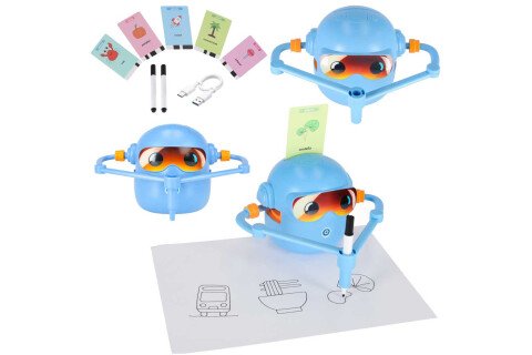 Διαδραστικό εκπαιδευτικό ρομπότ παιχνιδιών που μαθαίνει να σχεδιάζει, μπλε κάρτες, μαρκαδόροι