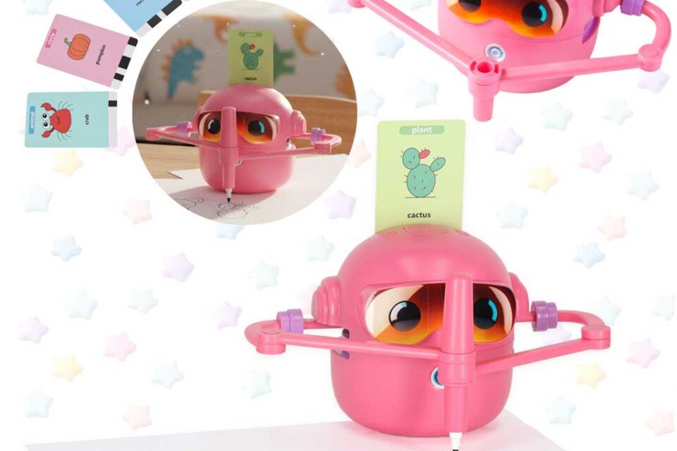 Robot giocattolo educativo interattivo che impara a disegnare, pennarelli rosa