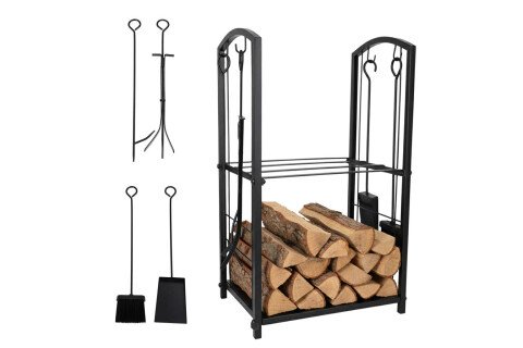 Stojalo za drva, kovinska polica, dodatki za kamin