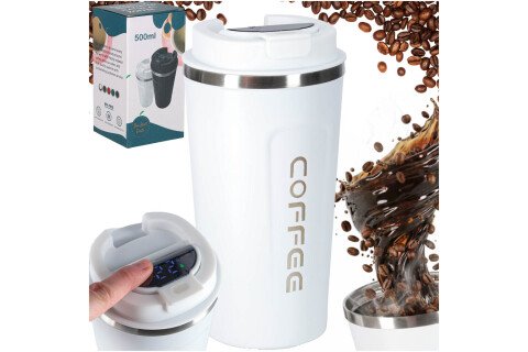 Cană termos cu cioc, termos LED, 500 ml, albă