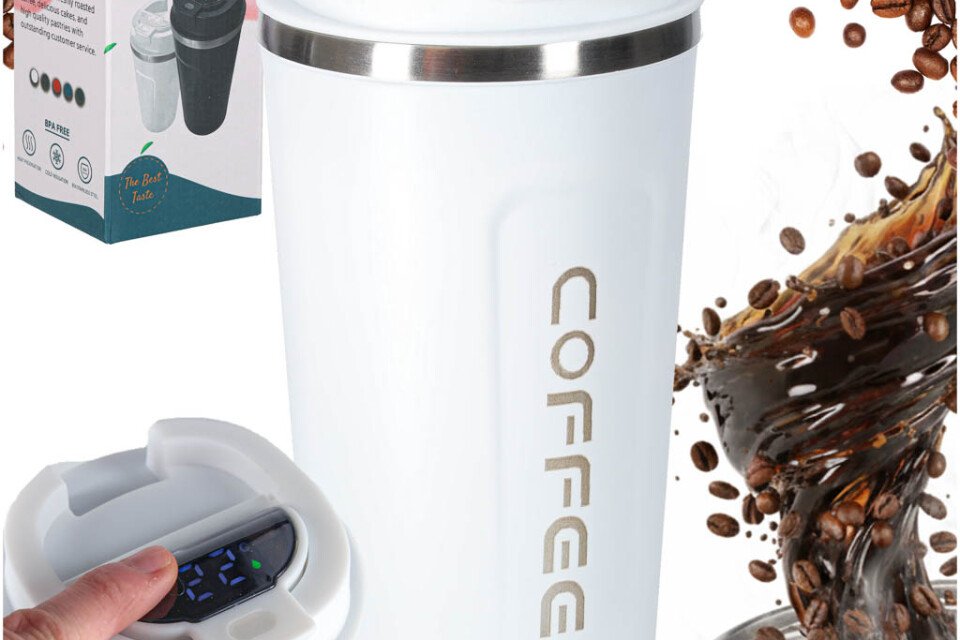 Cană termos cu cioc, termos LED, 500 ml, albă