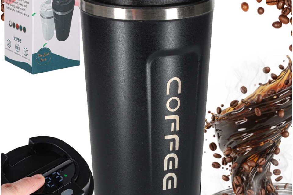 Termo šolja sa grlićem, LED termos, 500 ml, crna