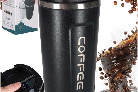 Termosz bögre kiöntővel, LED termosz, 500 ml, fekete