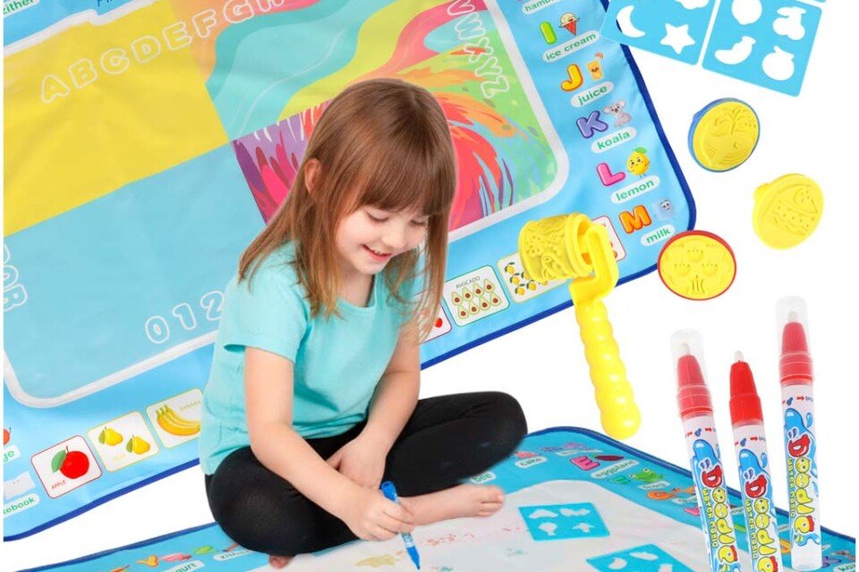 Vodena podloga za slikanje, crtanje vodom, markeri, pečati, šabloni, valjak 100x80cm abeceda