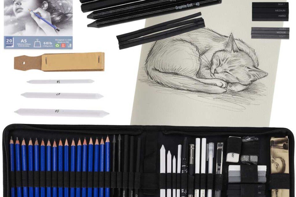 Skizzenstifte, Zeichenset, 54-teilig