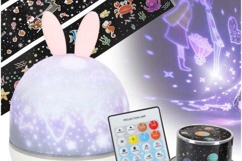 Noćno svjetlo sa zvjezdanim projektorom, LED USB rotirajuće, 6 motiva, daljinski upravljač, zec