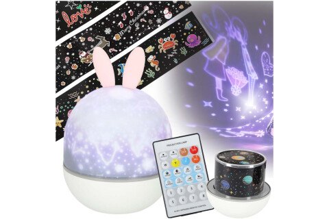 Noćno svjetlo sa zvjezdanim projektorom, LED USB rotirajuće, 6 motiva, daljinski upravljač, zec
