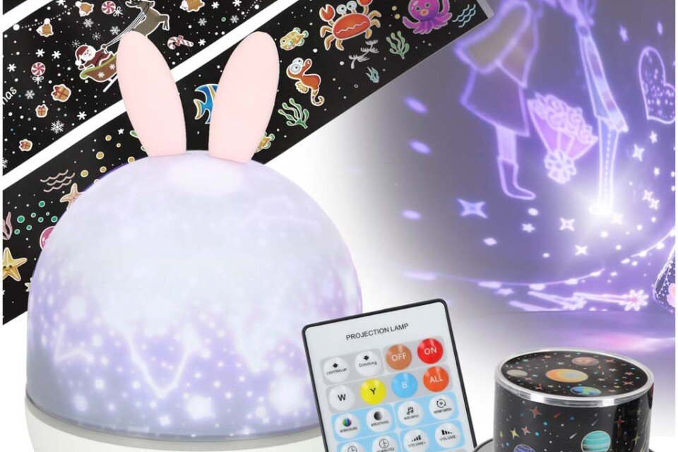 Noćno svjetlo sa zvjezdanim projektorom, LED USB rotirajuće, 6 motiva, daljinski upravljač, zec