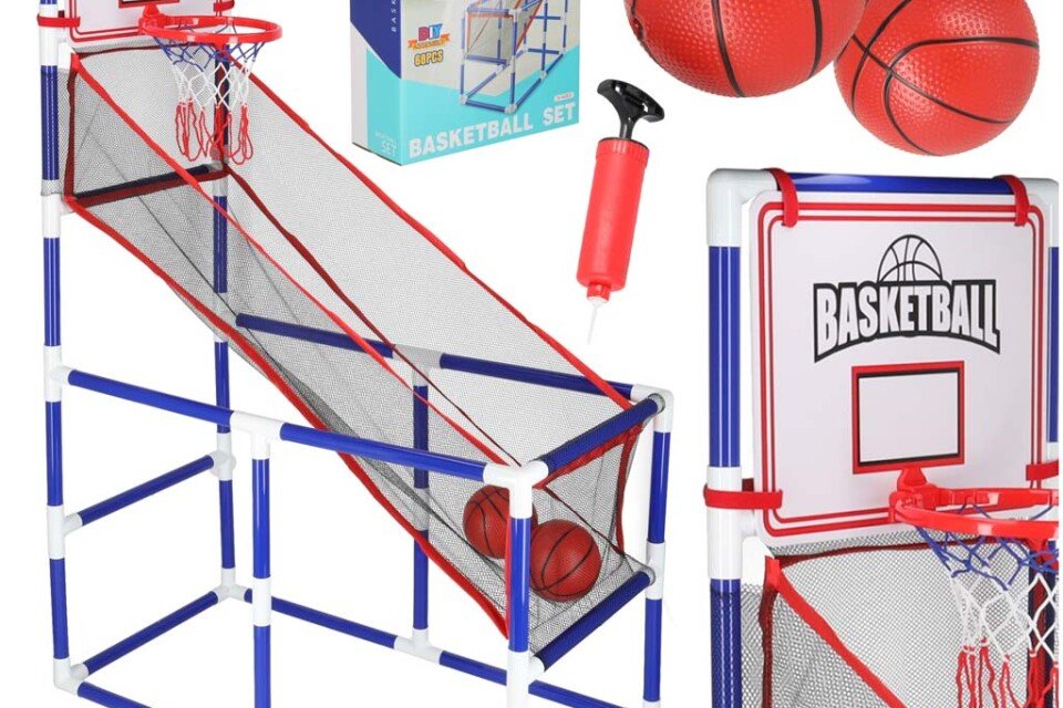 Palla da basket portatile per videogiochi arcade, sport, palla da basket, 2 pompe