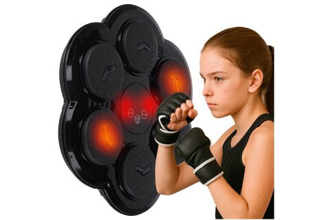 Scudo da allenamento per boxe da montare a parete, trainer, musica, LED, USB, guanti