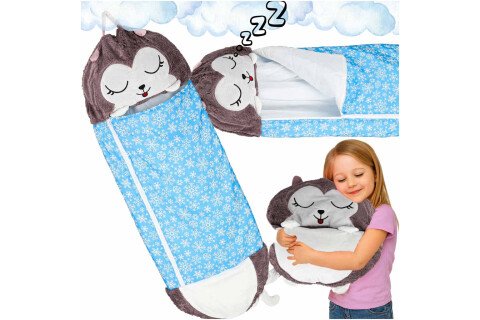Śpiworek dziecięcy, poduszka turystyczna, 2w1, 125 x 50 cm, niebieski