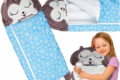 Παιδικός υπνόσακος, τουριστικό μαξιλάρι, 2 σε 1, 125 x 50 cm, μπλε