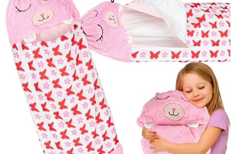Dečja vreća za spavanje, putni jastuk, 2 u 1, 125 x 50 cm, roze