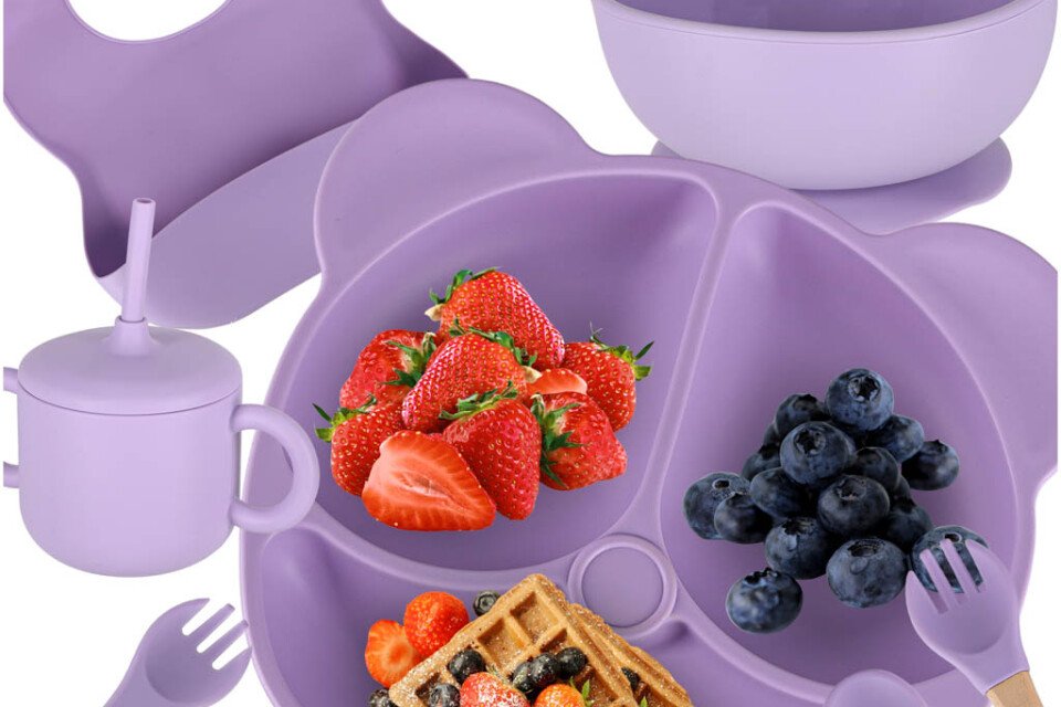 Szilikon tálak gyerekeknek, 8 darabos készlet, lila