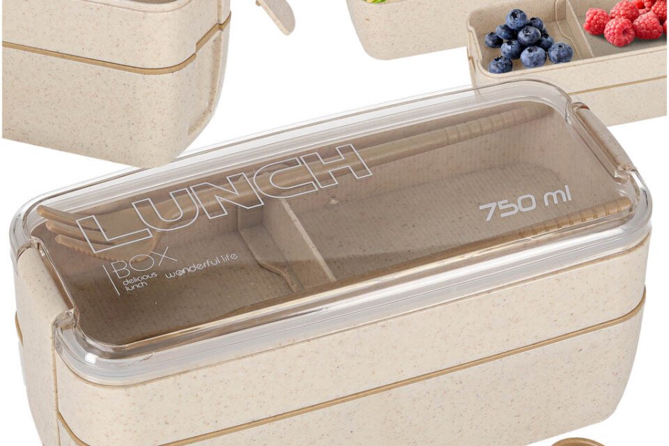 Lunch box con scomparti, diviso, 750 ml, beige