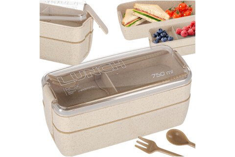Lunch box con scomparti, diviso, 750 ml, beige