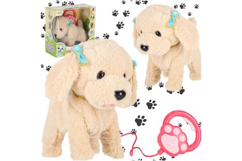 Interaktivni pas na uzici laje, hoda, maše repom. Pudlica