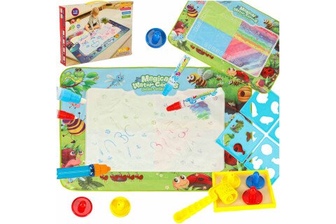 Vízszőnyeg festéshez, vízzel való rajzoláshoz, filctollak, pecsétek, sablonok, roller 120x90cm rét