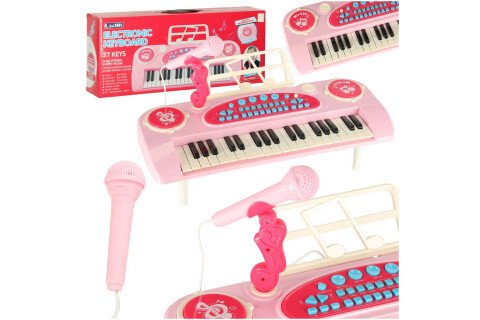 Keyboard für Kinder, Interaktives Klavier, Orgel, 37 Tasten, Mikrofon, Ständer, Pink