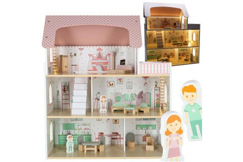 Ξύλινο κουκλόσπιτο LULILO Peonio 70 εκ. LED ροζ