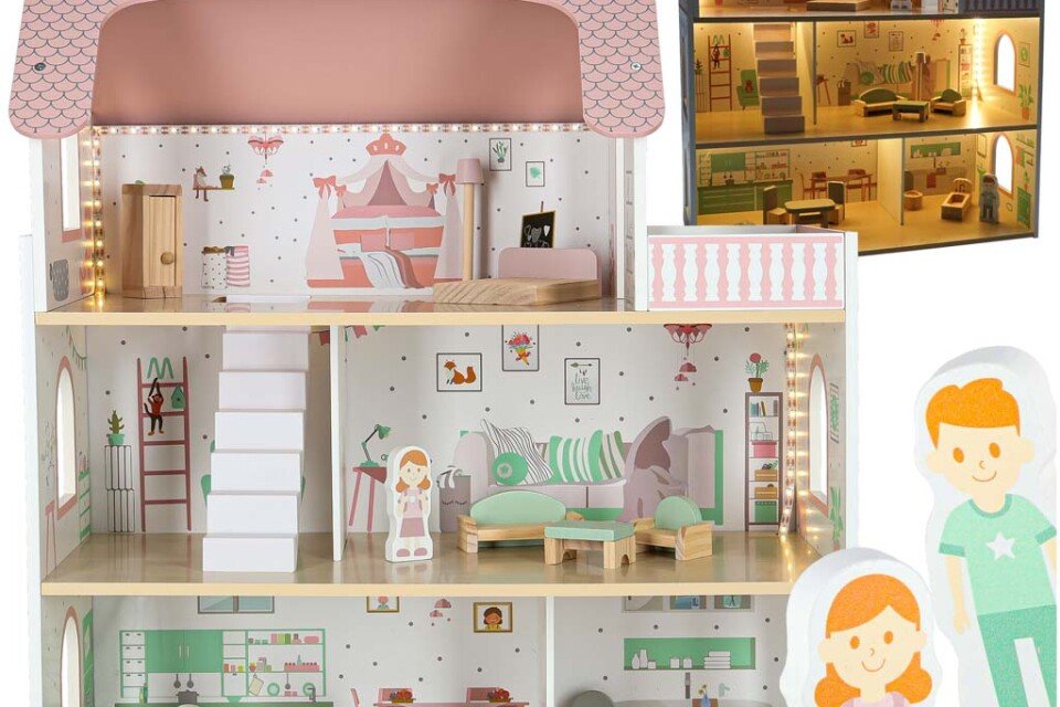 Ξύλινο κουκλόσπιτο LULILO Peonio 70 εκ. LED ροζ