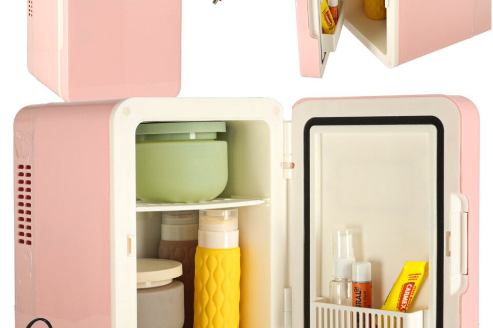 Mini električni auto frižider za hranu, kozmetiku, grejanje, hlađenje, 2 u 1, 4l, roze