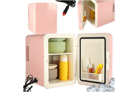 Mini električni auto frižider za hranu, kozmetiku, grejanje, hlađenje, 2 u 1, 4l, roze