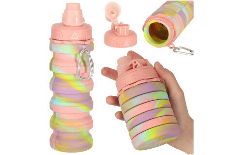 Sklopiva silikonska flaša za vodu sa ručkom, bez BPA, 500 ml, duga boja