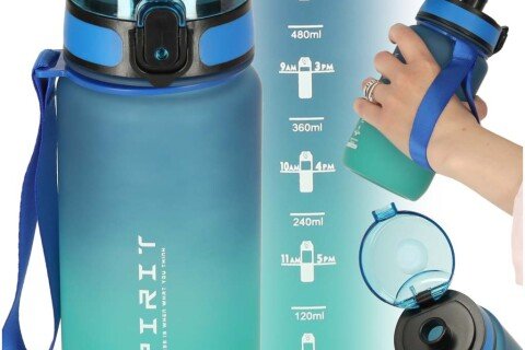 Láhev na vodu s výlevkou, BEZ BPA, 600 ml, modrozelená