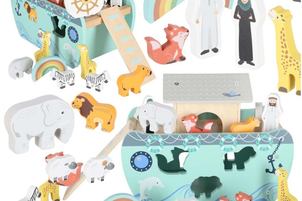 Ξύλινο κουτί διαλογής Lulilo Κιβωτός του Νώε με ζώα, 9 τεμάχια