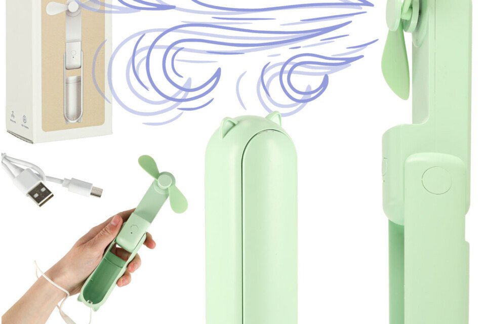 Stoni ventilator, mini ručni ventilator, sklopivi prenosivi ventilator, USB zeleni