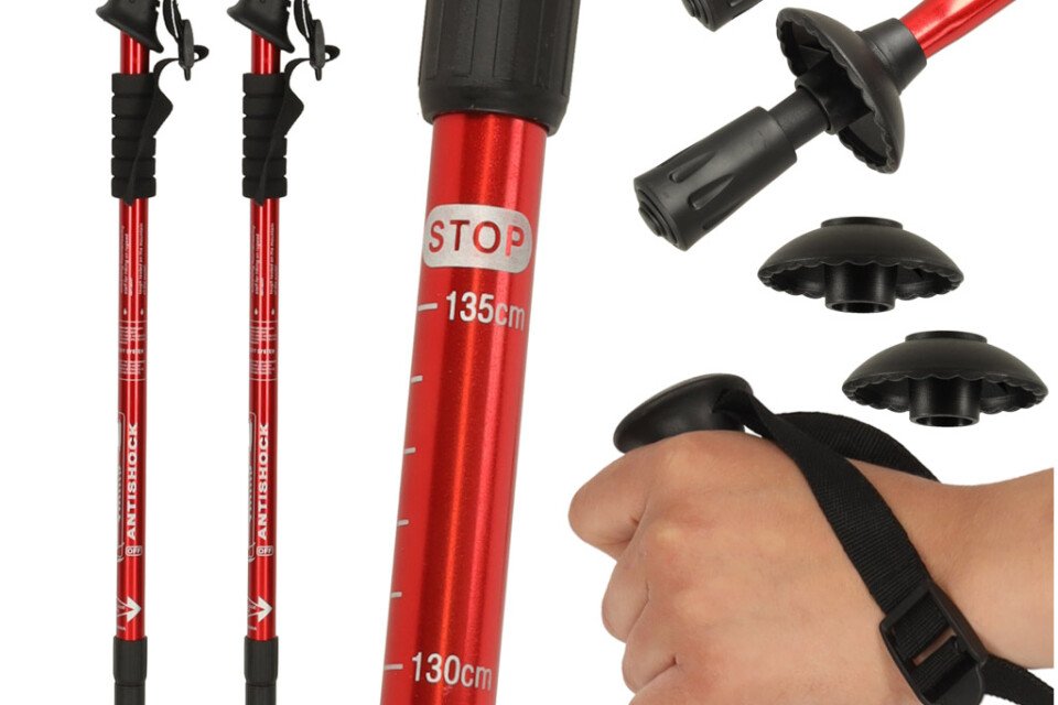 Faltbare Nordic Walking Stöcke, 2 Stück, rot