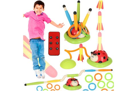 Gra sportowa dla dzieci, skakanka, rzucanie do celu, wyrzutnia biedronek 3 w 1