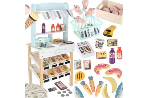 Stand de supermarket din lemn LULILO Melo cu casă de marcat