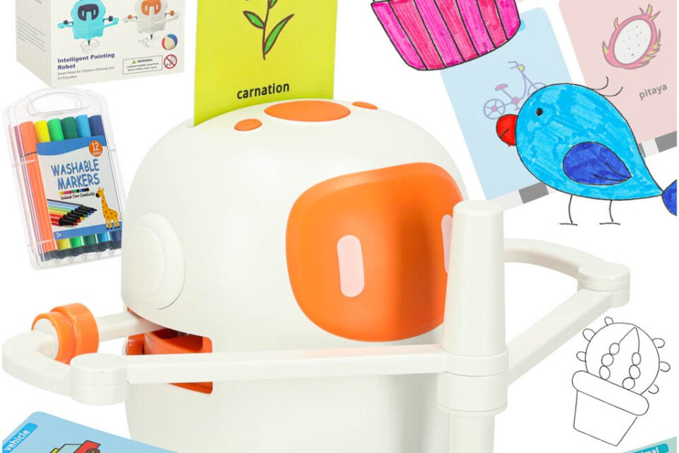 Edukativni robot za interaktivno učenje crtanja i pisanja, set kartica, markeri narančasti