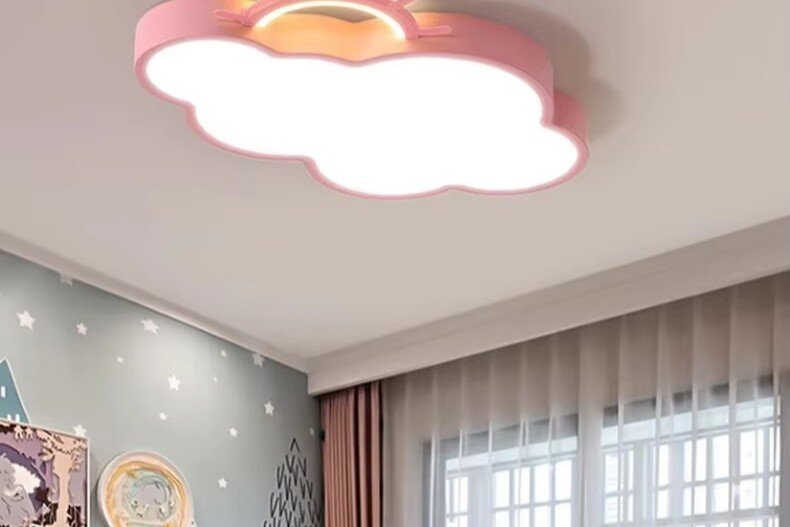 LED mennyezeti lámpa gyerekszobába, fényerőszabályozható, LUMELA + távirányító, rózsaszín felhő