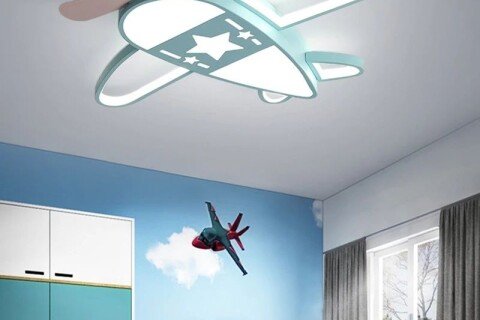 LED mennyezeti lámpa gyerekszobába, fényerőszabályozható, LUMELA + távirányító, repülőgép