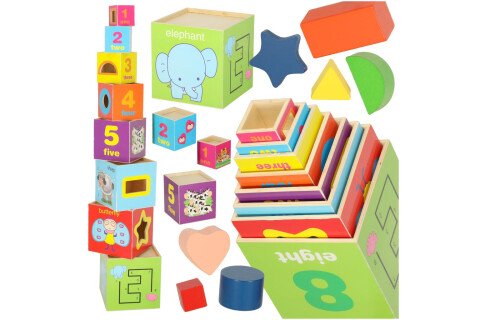 Drveni edukativni toranj za sortiranje po oblicima za učenje brojanja 71 cm XXL