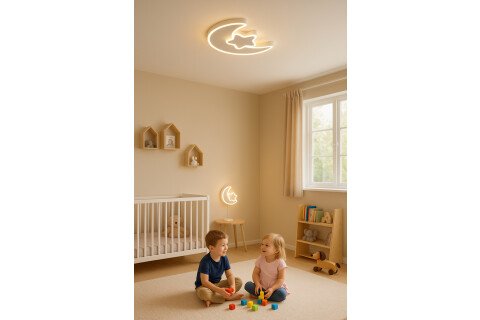 LED mennyezeti lámpa gyerekszobába, fényerőszabályozható, LUMELA + távirányító, hold alakú, fehér