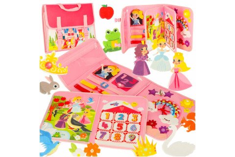 Montesori senzorna manipulativna tabla, kofer-ranac, roze boje