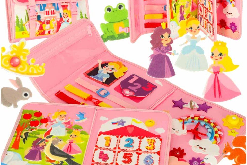 Zaino con valigia e tavola manipolativa sensoriale Montessori rosa