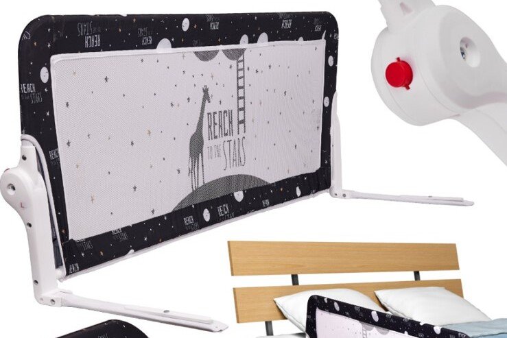 Zábrana na postel, otevírací, 200 cm, černá